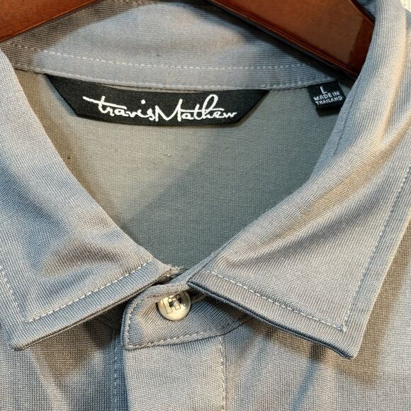 Travis Mathew Mens Polyester Blend Short Sleeve Golf Polo Shirt SZ L Gray Hatch - Picture 2 of 8